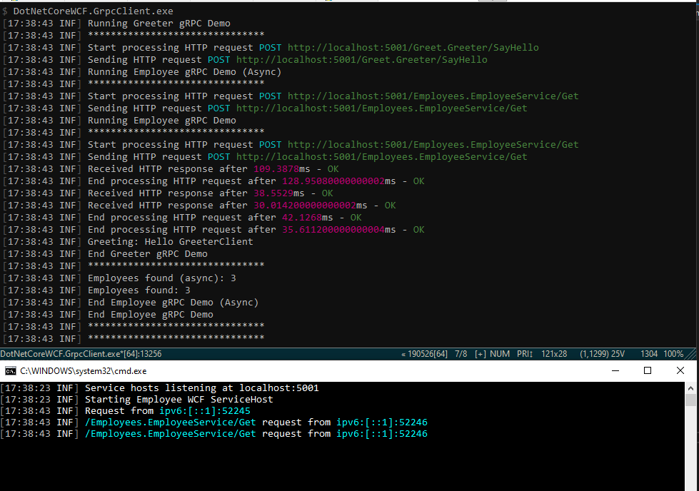 Migrating WCF to gRPC using .NET Core - final output